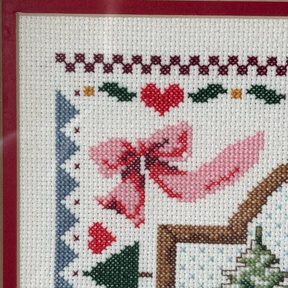 Vintage Christmas Cross Stitch Art Framed Holiday Needlepoint Wall Hanging - Picture 5 of 15